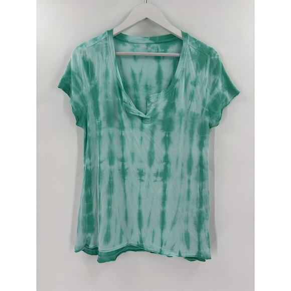 Calvin Klein T Shirt Womens Medium Blue Green Tie Dye Short Sleeves V Neck - Picture 1 of 16